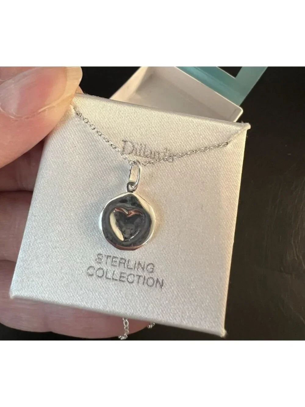 Sterling Silver Heart Pendant Necklace 925 Inset Heart Round 16